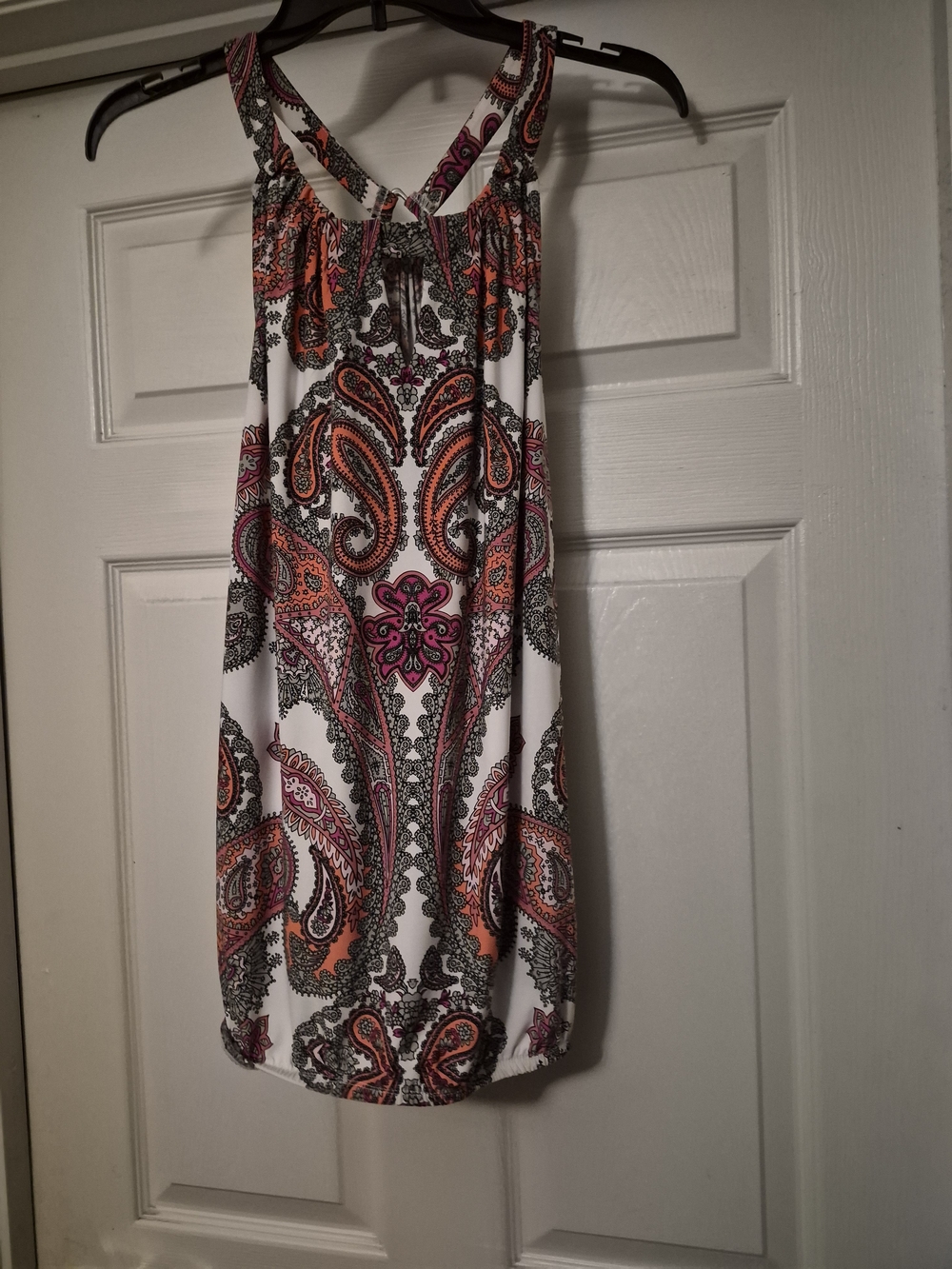 INC International Concepts White Paisley Tank Top with Pink & Orange